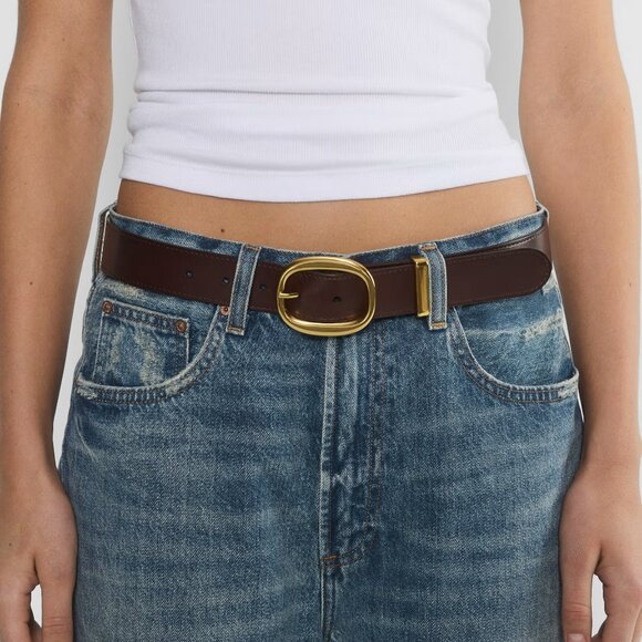 Aritzia Accessories - Aritzia Lifetime Solid Brass Leather Wide Belt Brown Gold